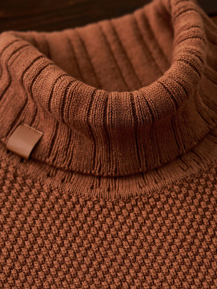 Colorblock Turtleneck Pineapple Knit Sweater with Leather Tag