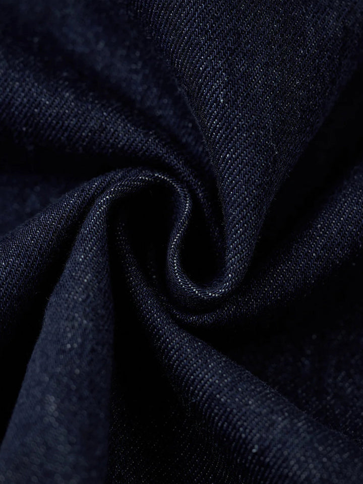 Washed Denim Hoodie with Half-Button and Side Slits