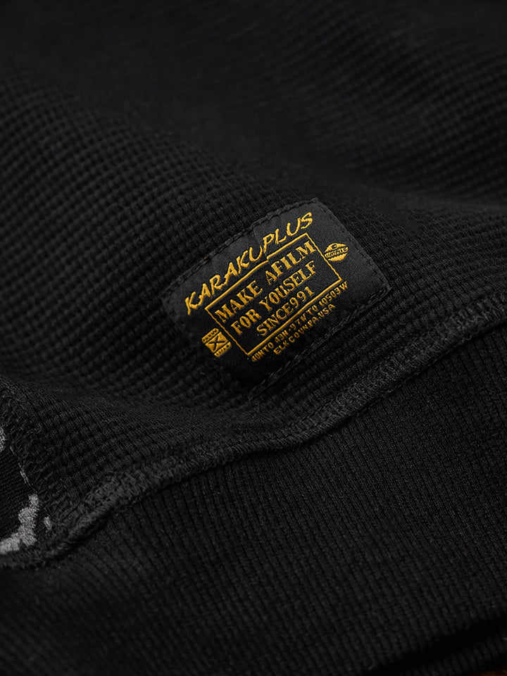 Jacquard Paisley Panel “KaraKu” Embroidered Mini Waffle Sweatshirt