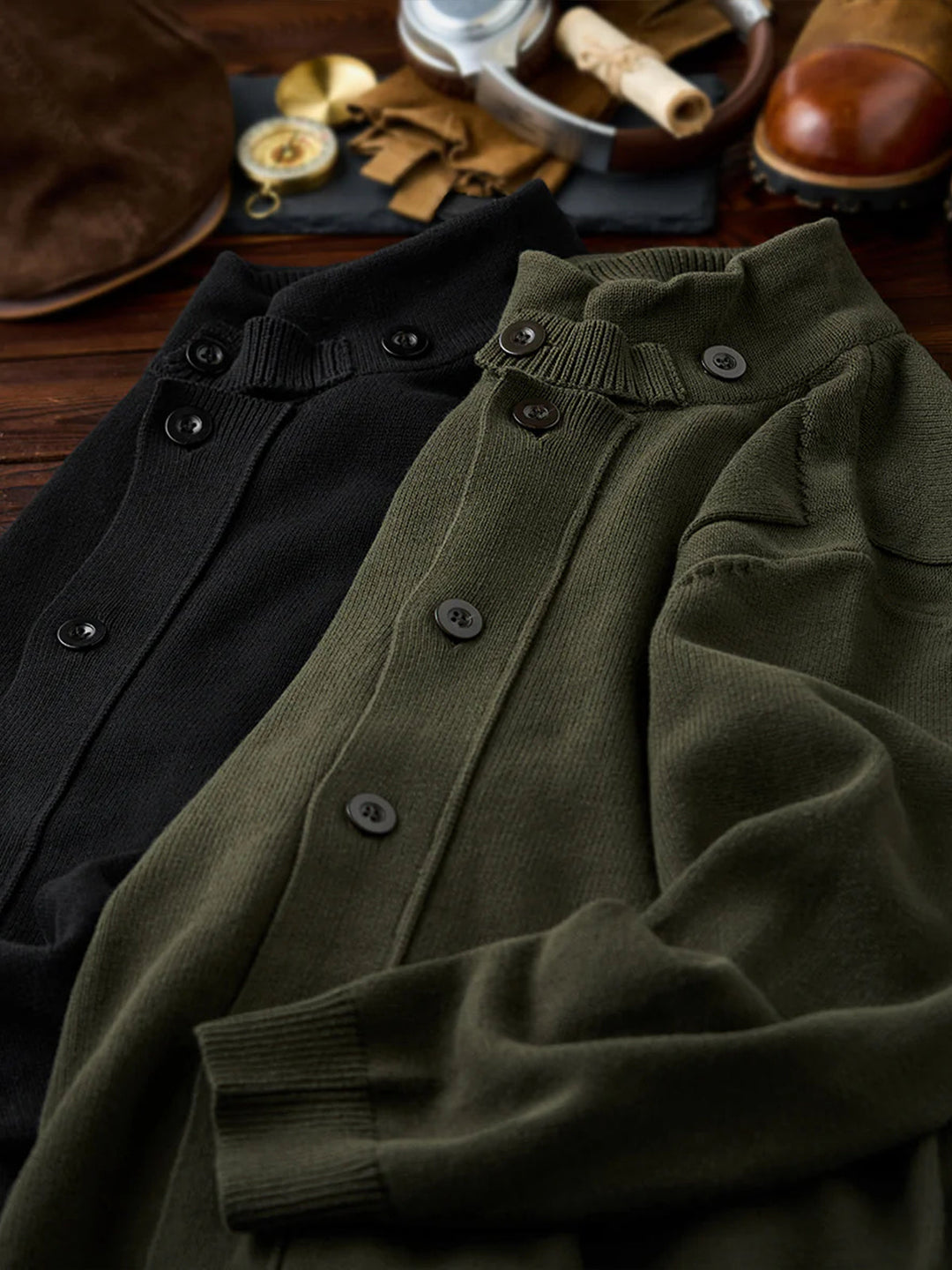 Button-Up Stand Collar Knit Cardigan