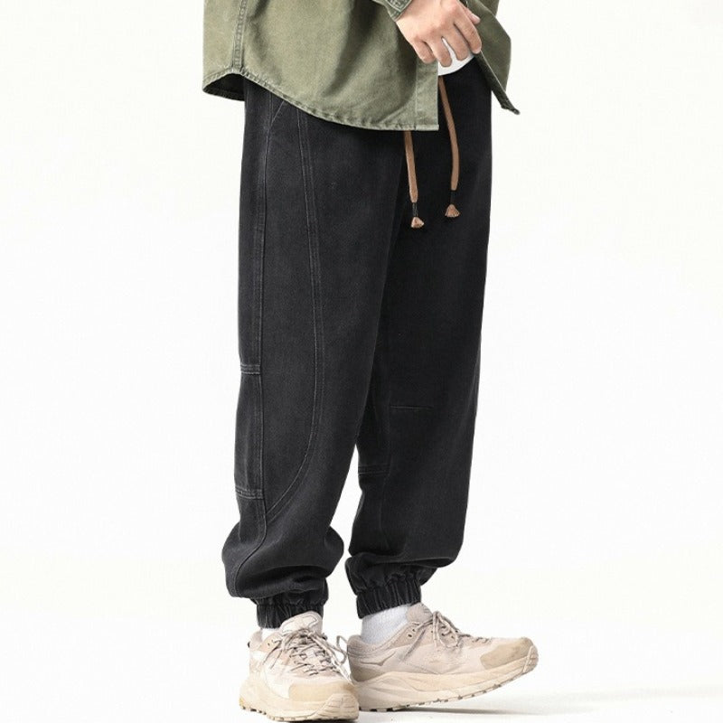 Heavyweight Loose Washed Denim Cargo Jogger Pants