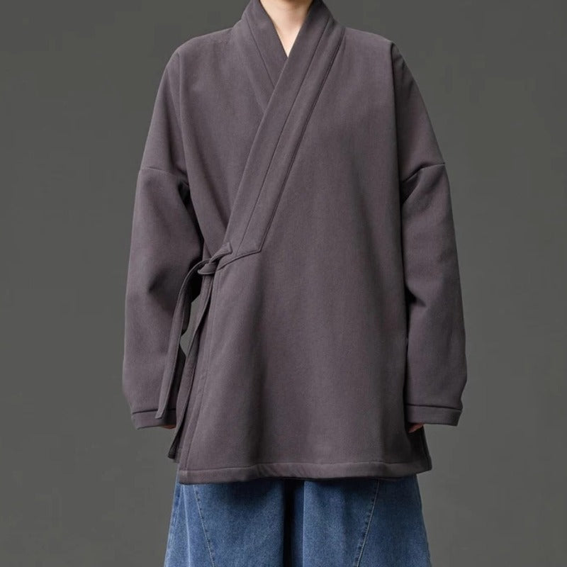 Fleece Lined Diagonal Placket Loose Hanfu Cardigan