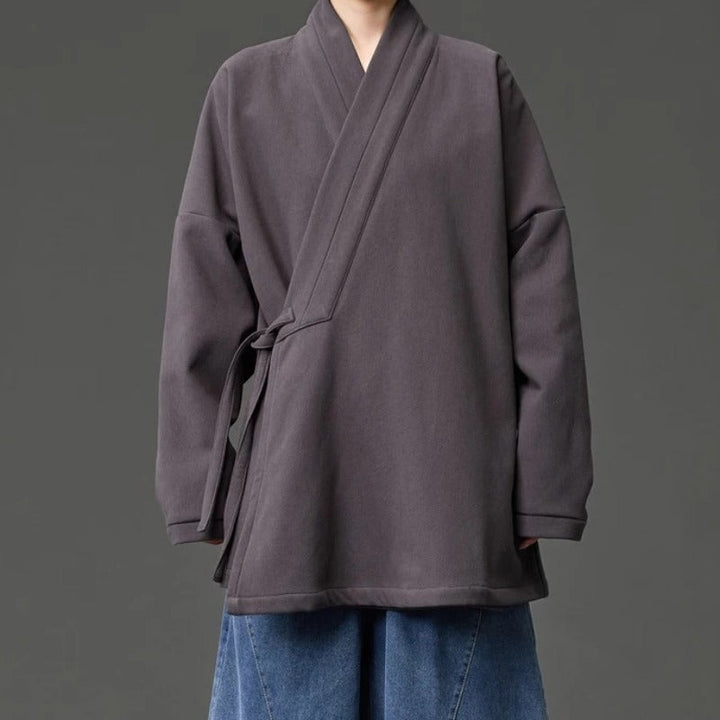 Fleece Lined Diagonal Placket Loose Hanfu Cardigan