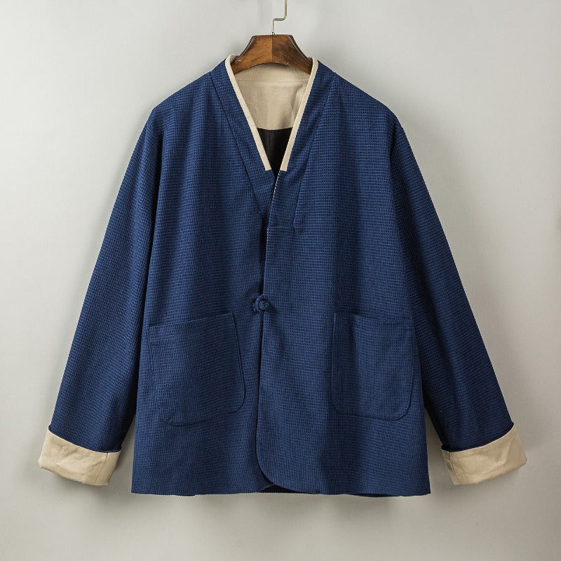 Contrast Trim Frog Button Zen Kimono Jacket