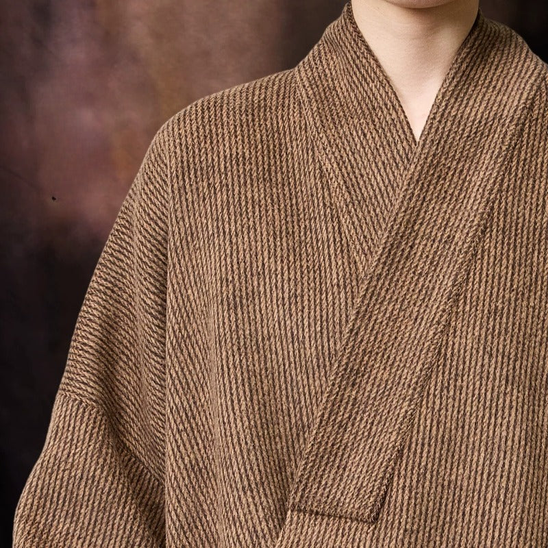 Loose Woolen Cross Front Hanfu Kimono Coat