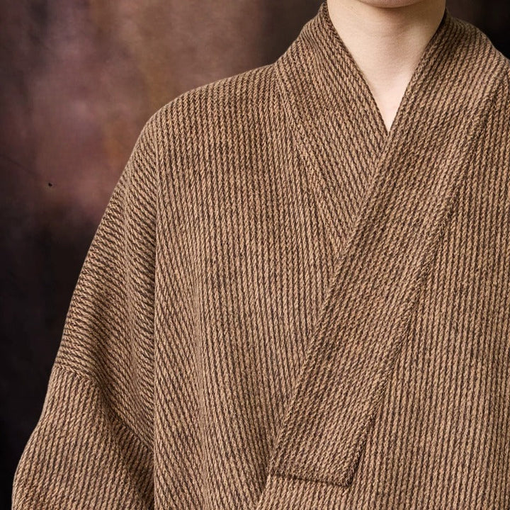 Loose Woolen Cross Front Hanfu Kimono Coat