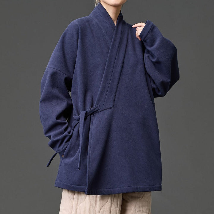 Fleece Lined Diagonal Placket Loose Hanfu Cardigan