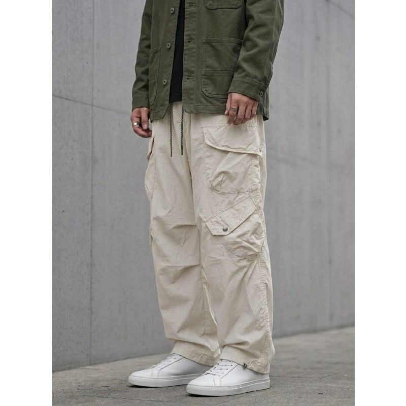 Japanese Loose Multi-pocket Straight-leg Cuffed Cargo Pants
