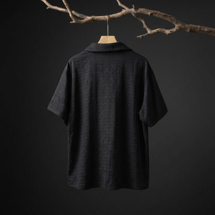 Japanese Textured Jacquard Collar Loose-Fit Shirt