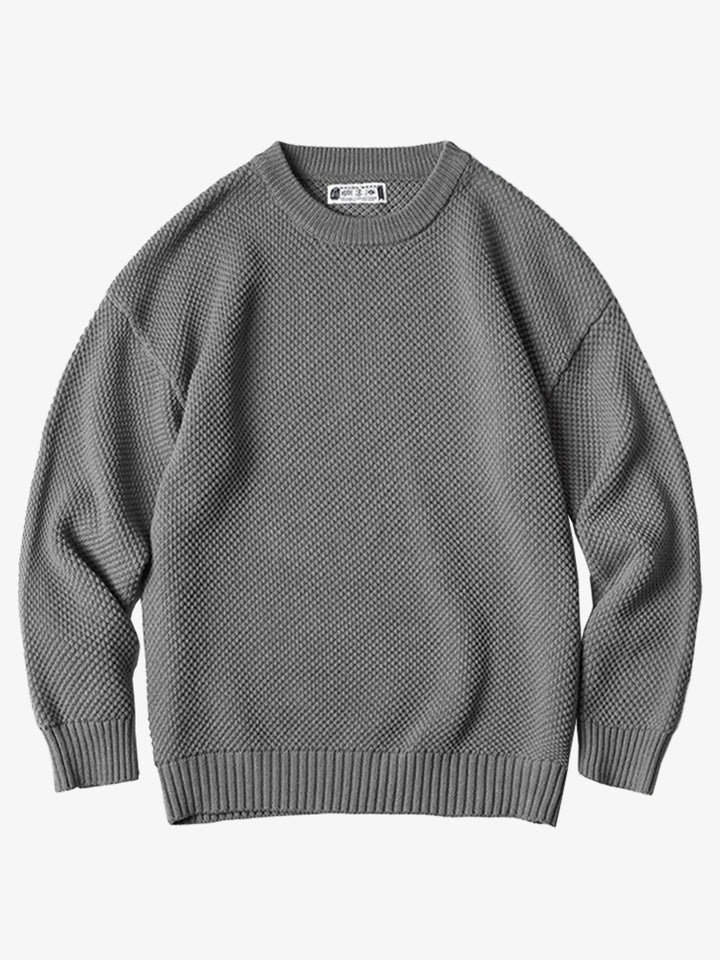 Classic Solid Color Ribbed Trim Knitted Sweater