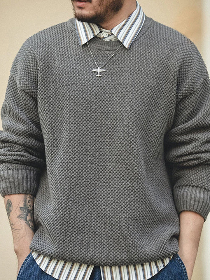 Classic Solid Color Ribbed Trim Knitted Sweater