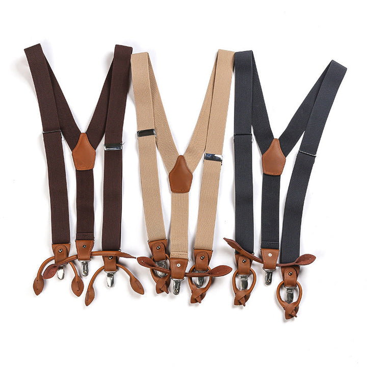 Adjustable Detachable Y Back Leather Suspenders Braces