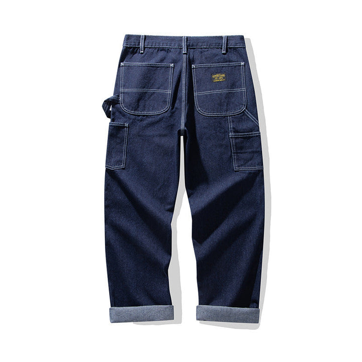 Raw Denim Multi-pocket Striped Outdoor Cargo Pants