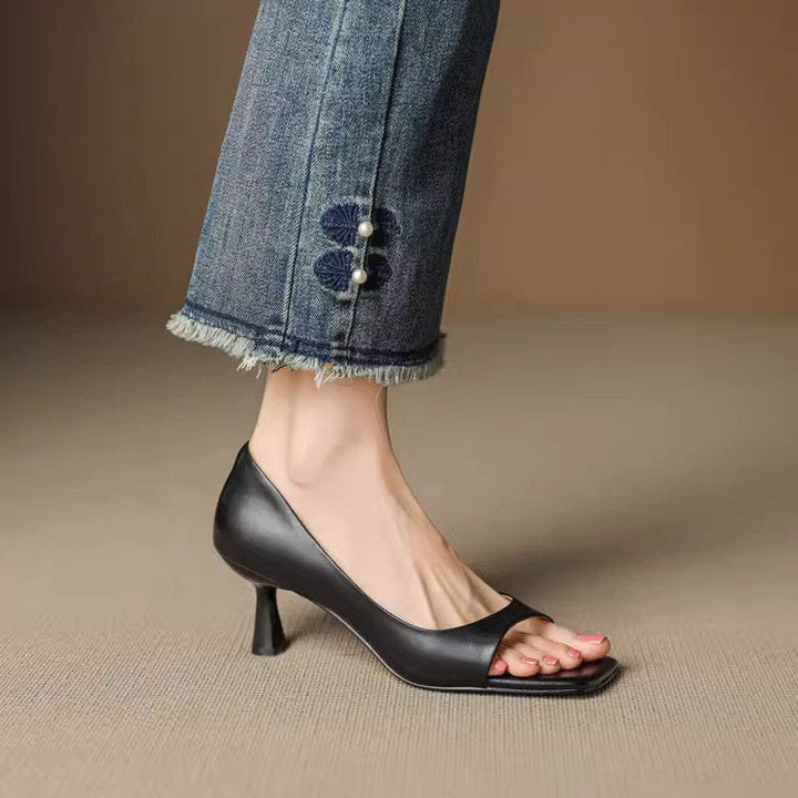 Avela Genuine Leather Open-Toe Heels