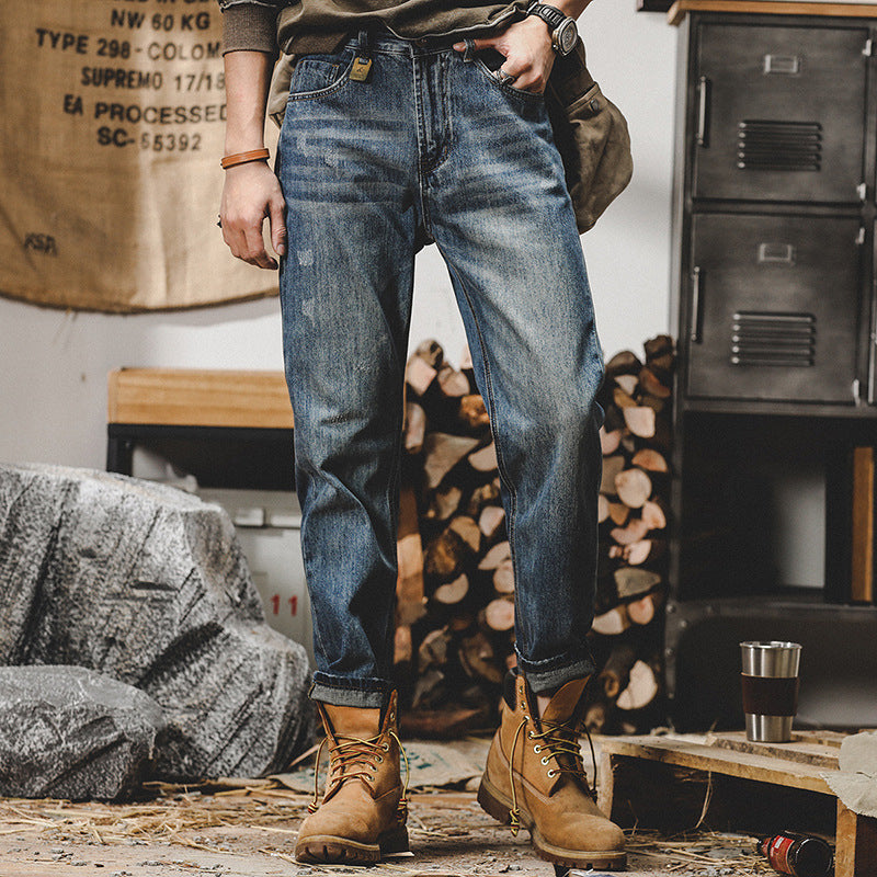 Vintage Washed Straight Leg Denim Pants