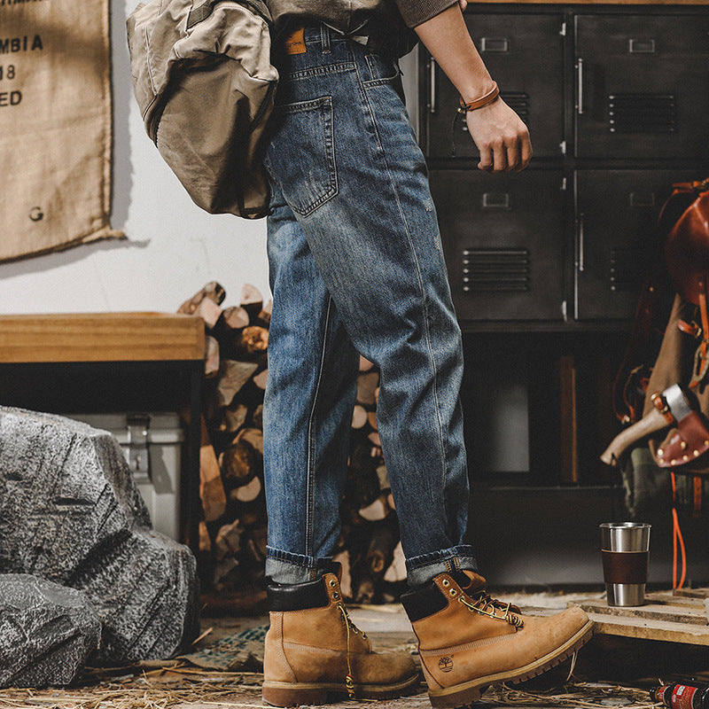 Vintage Washed Straight Leg Denim Pants