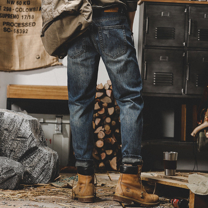 Vintage Washed Straight Leg Denim Pants