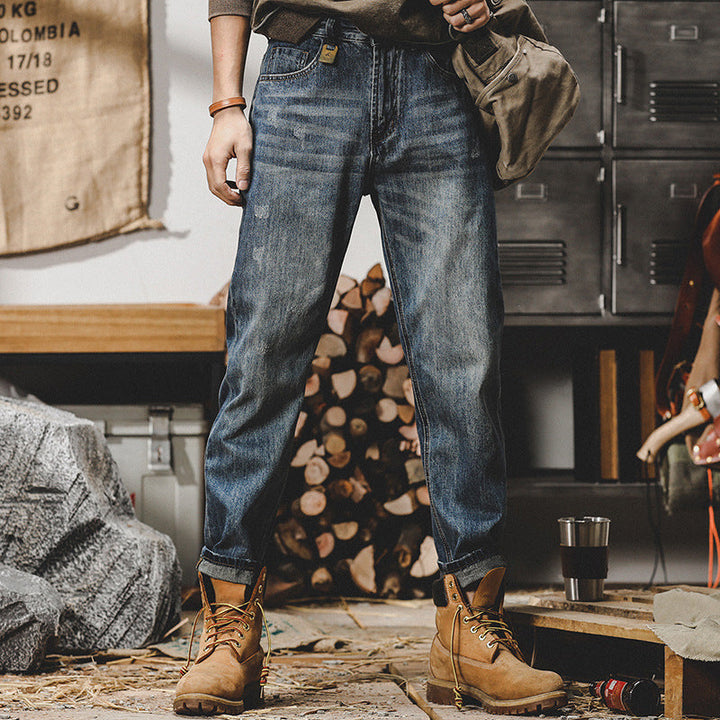 Vintage Washed Straight Leg Denim Pants