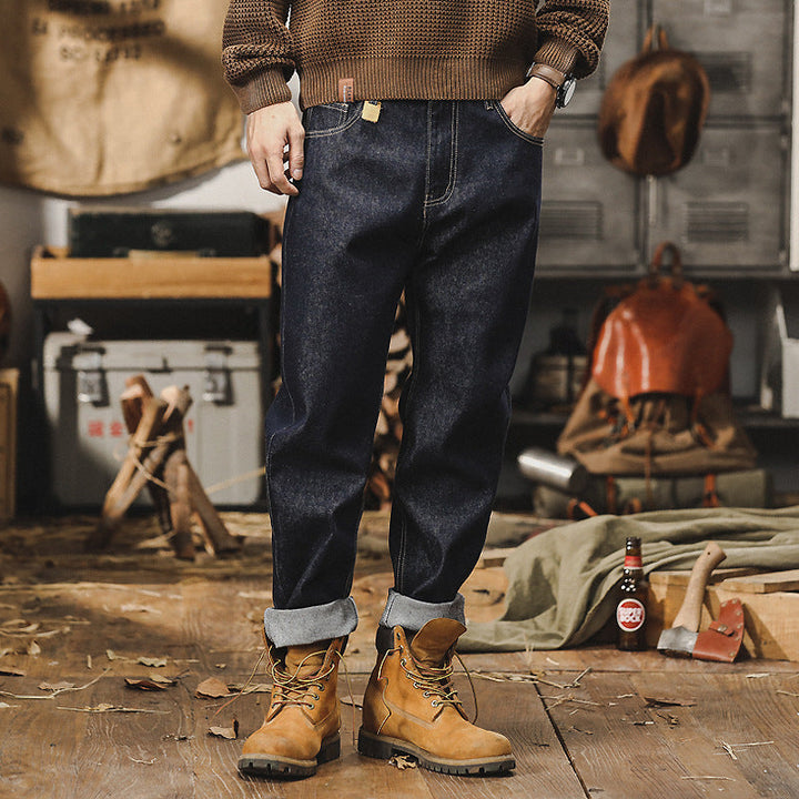 Vintage Washed Straight Leg Denim Pants