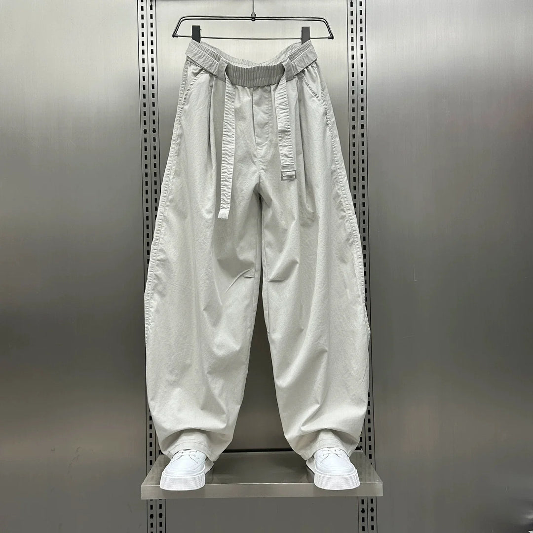 Loose-fitting Curved Elastic Waist Casual Pants