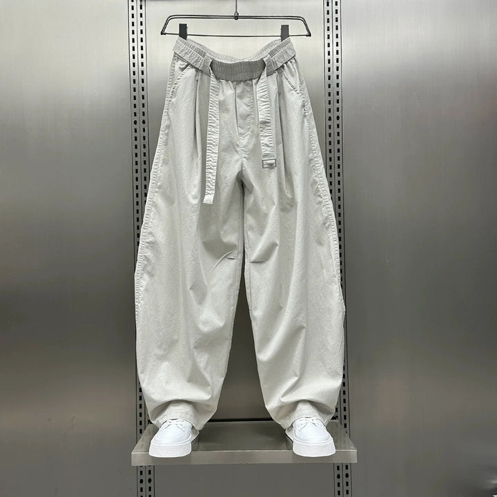 Loose-fitting Curved Elastic Waist Casual Pants