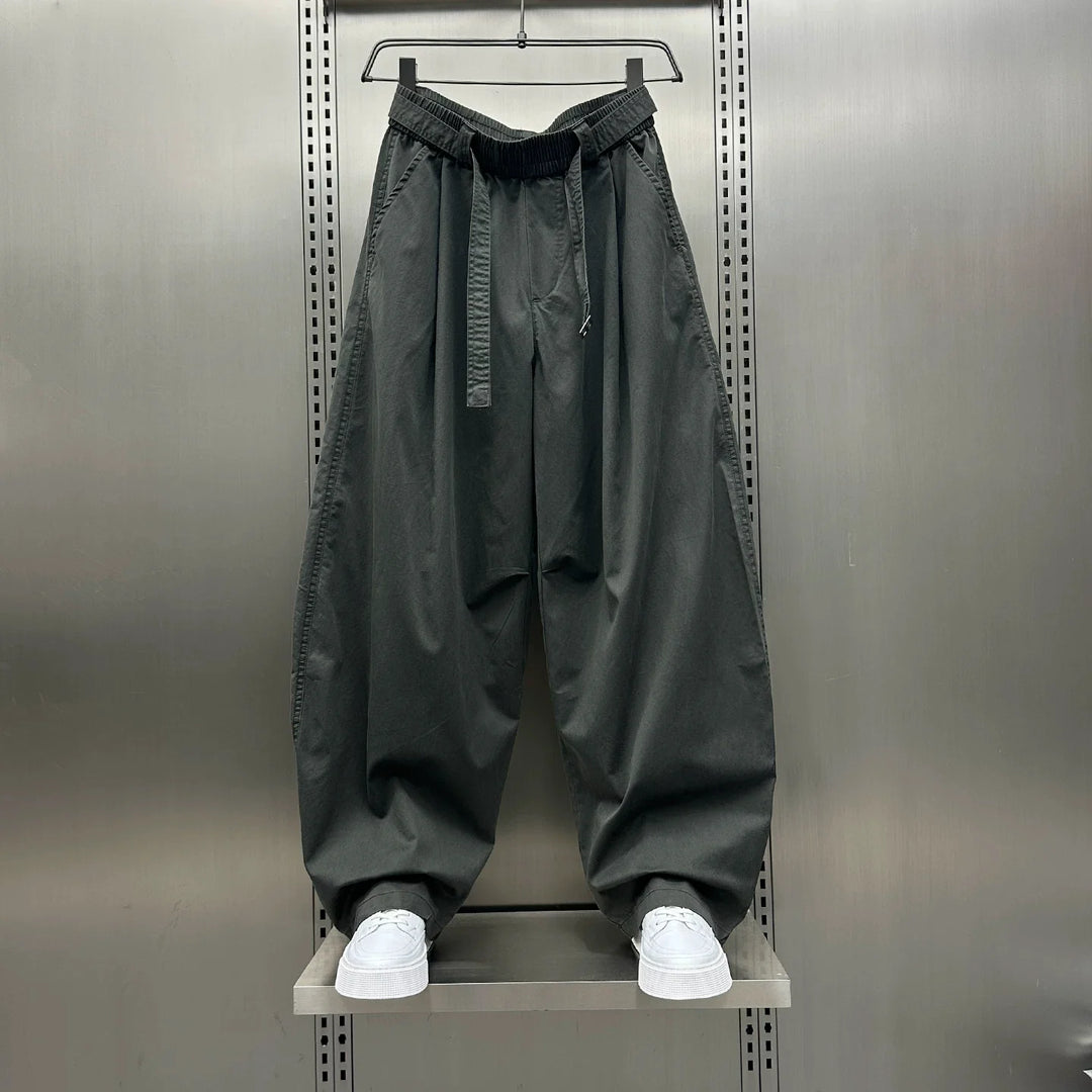 Loose-fitting Curved Elastic Waist Casual Pants