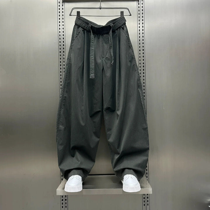 Loose-fitting Curved Elastic Waist Casual Pants