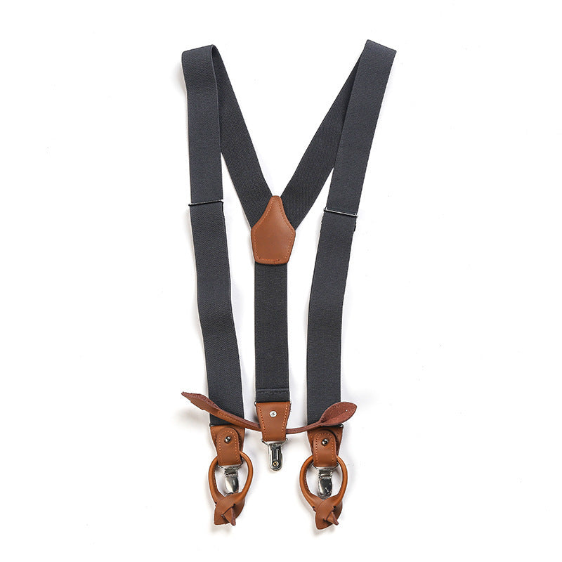 Adjustable Detachable Y Back Leather Suspenders Braces