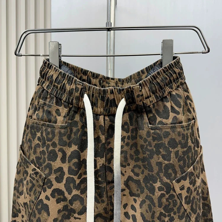 Leopard Print Jacquard Loose Straight Leg Casual Pants