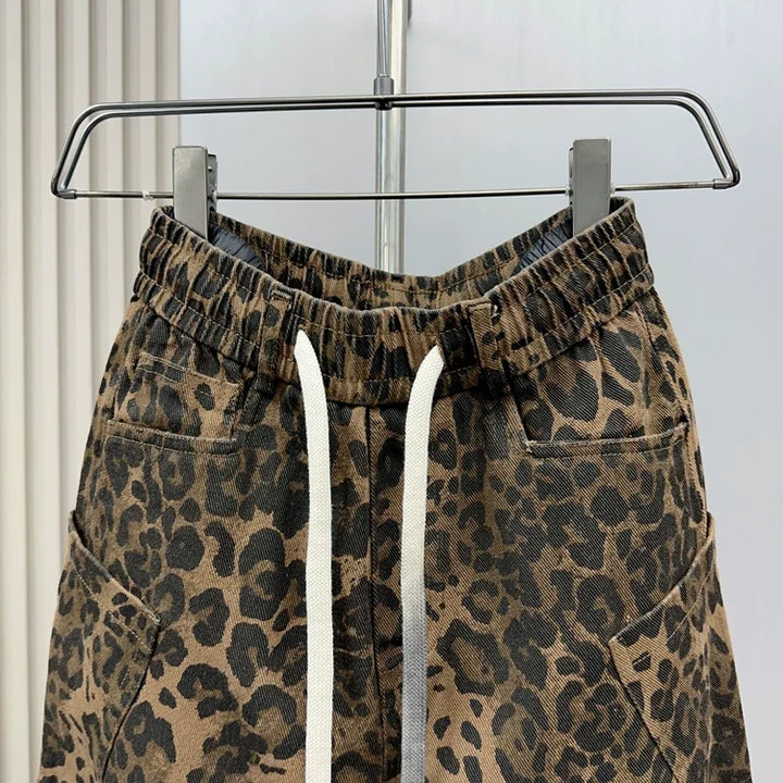 Leopard Print Jacquard Loose Straight Leg Casual Pants