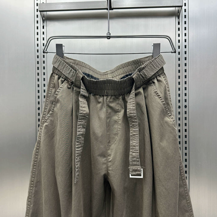 Loose-fitting Curved Elastic Waist Casual Pants