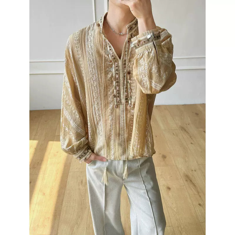 Vintage Boho Long-sleeve Printed Shirt