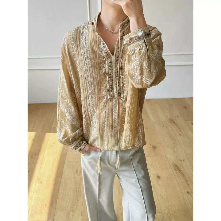 Vintage Boho Long-sleeve Printed Shirt