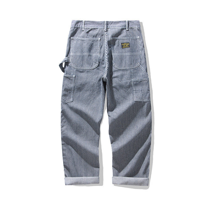 Raw Denim Multi-pocket Striped Outdoor Cargo Pants