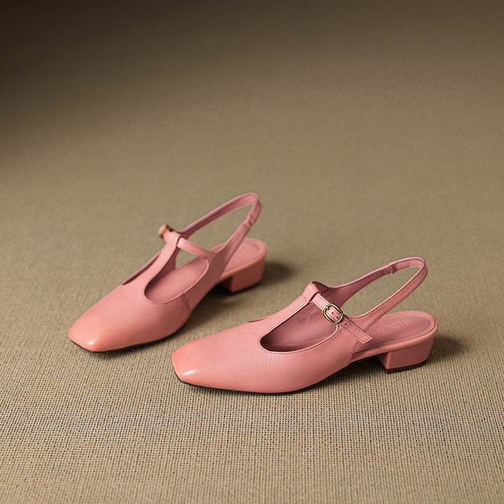 Reve Genuine Leather T-Strap Heels