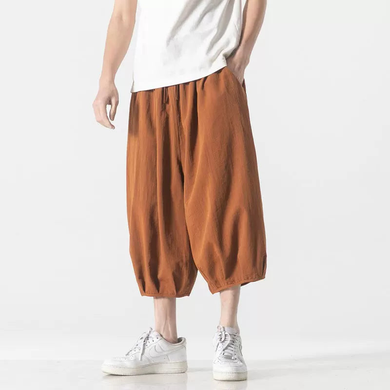 Retro Ice Silk Linen Over-the-Knee Pants