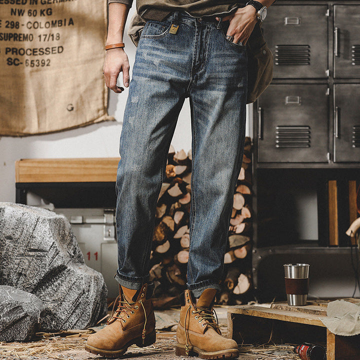 Vintage Washed Straight Leg Denim Pants