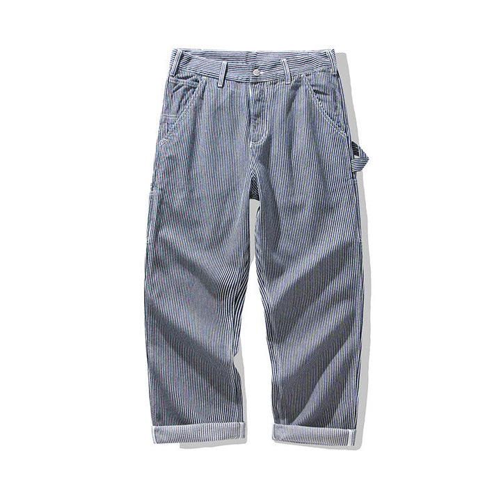 Raw Denim Multi-pocket Striped Outdoor Cargo Pants