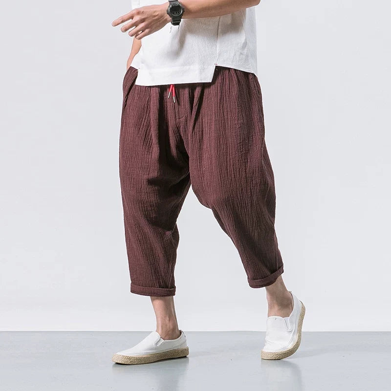 Japanese Casual Cotton and Linen Cropped Harem Pants