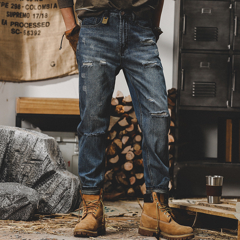 Vintage Washed Straight Leg Denim Pants