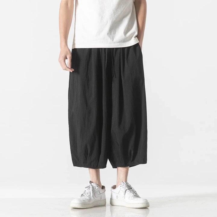 Retro Ice Silk Linen Over-the-Knee Pants