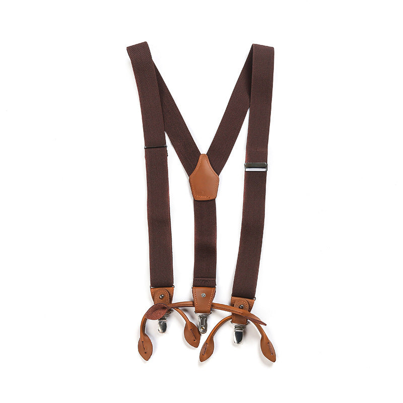 Adjustable Detachable Y Back Leather Suspenders Braces