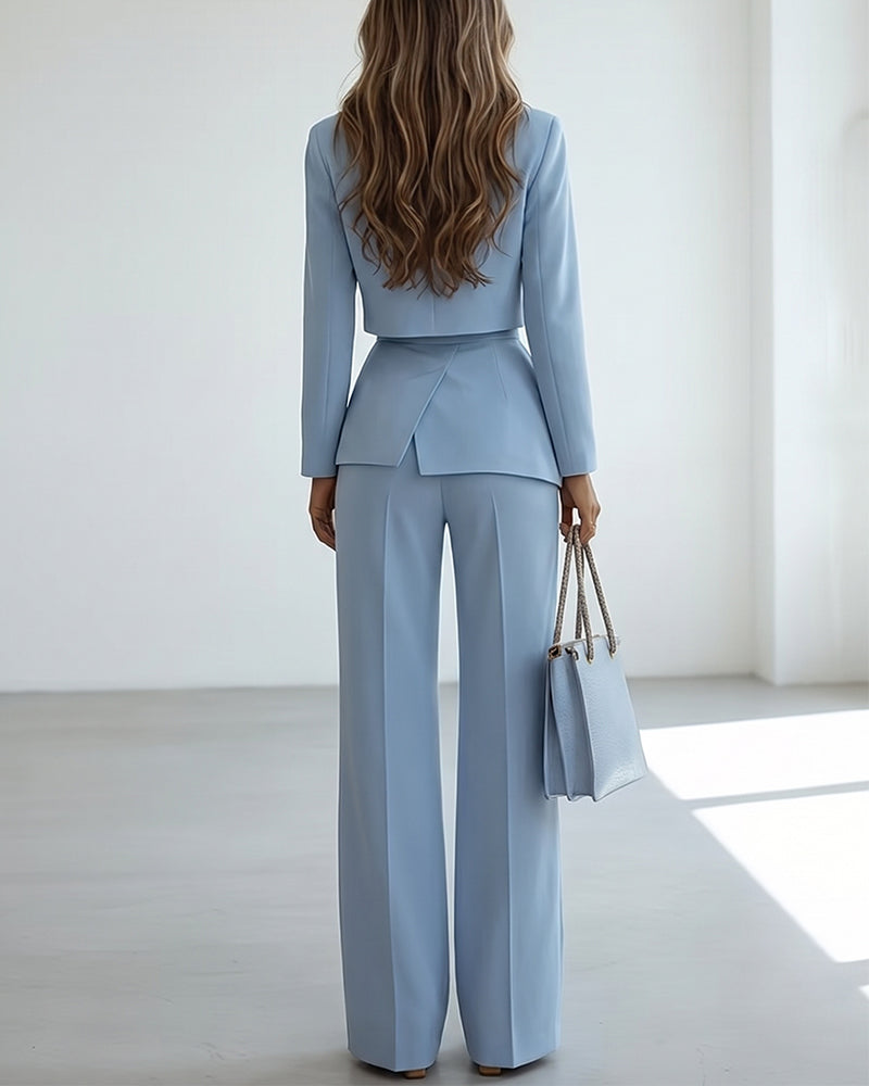 Fake Two Piece Layered Blazer And Wide Leg Pants Set