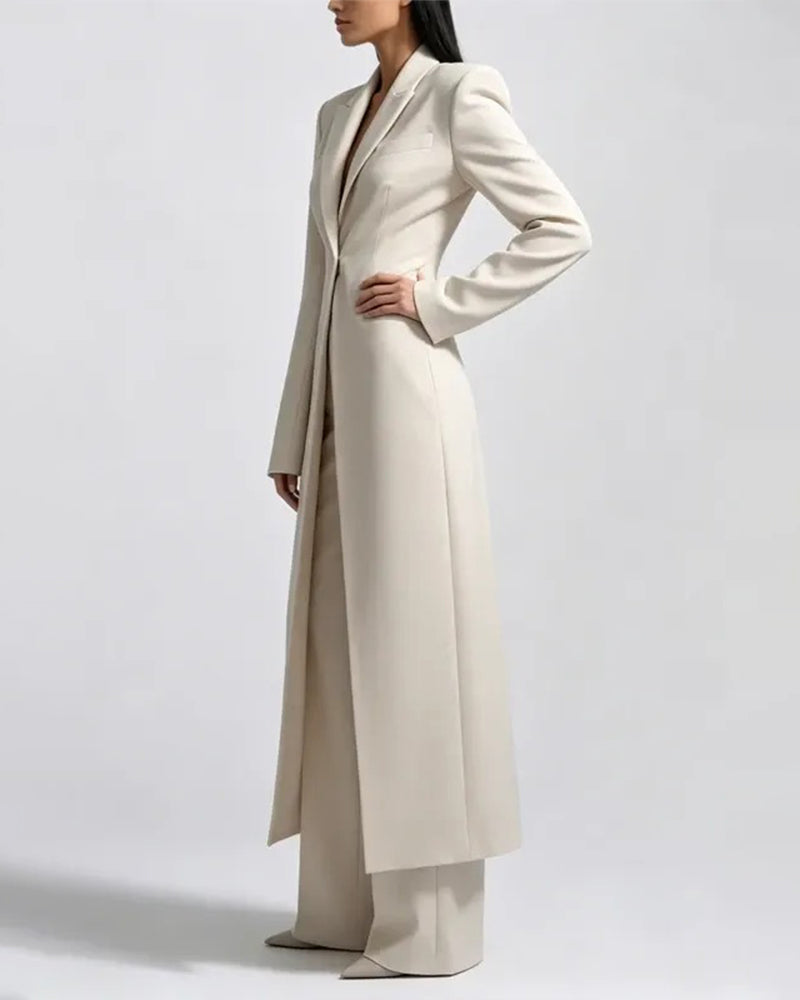 Long Split Tailored Blazer And Wide Leg Pants Suit Set