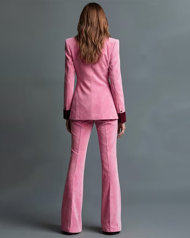 Luxe Velvet Notch Lapel Flare Pants Set