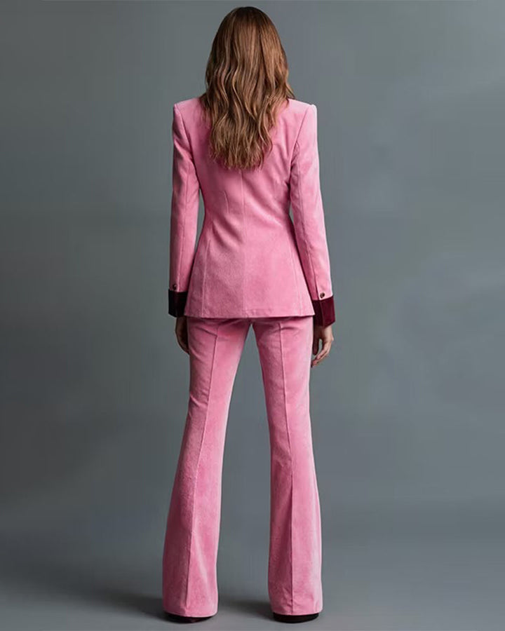 Luxe Velvet Notch Lapel Flare Pants Set