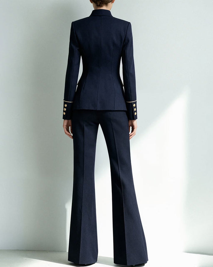 Piped Stand Collar Asymmetric Blazer Pants Set