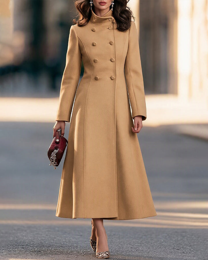 Versatile Double-Breasted A-Line Midi Coat