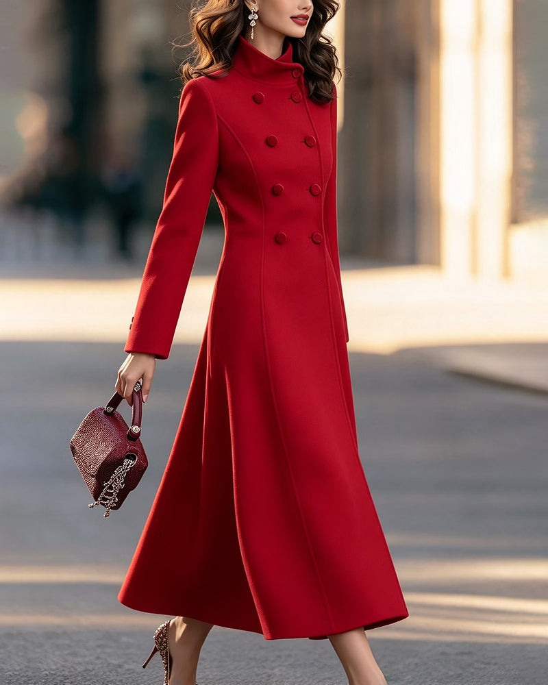 Versatile Double-Breasted A-Line Midi Coat