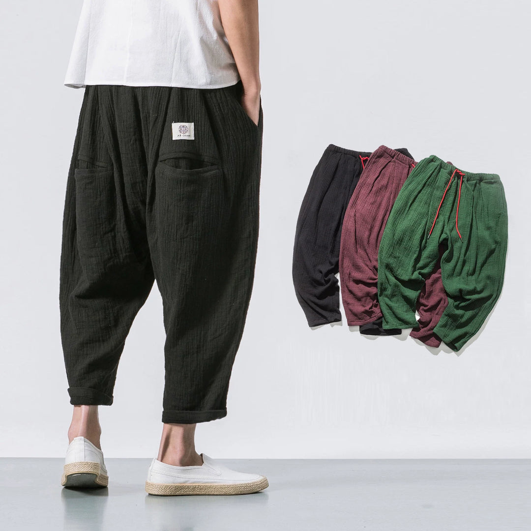 Japanese Casual Cotton and Linen Cropped Harem Pants